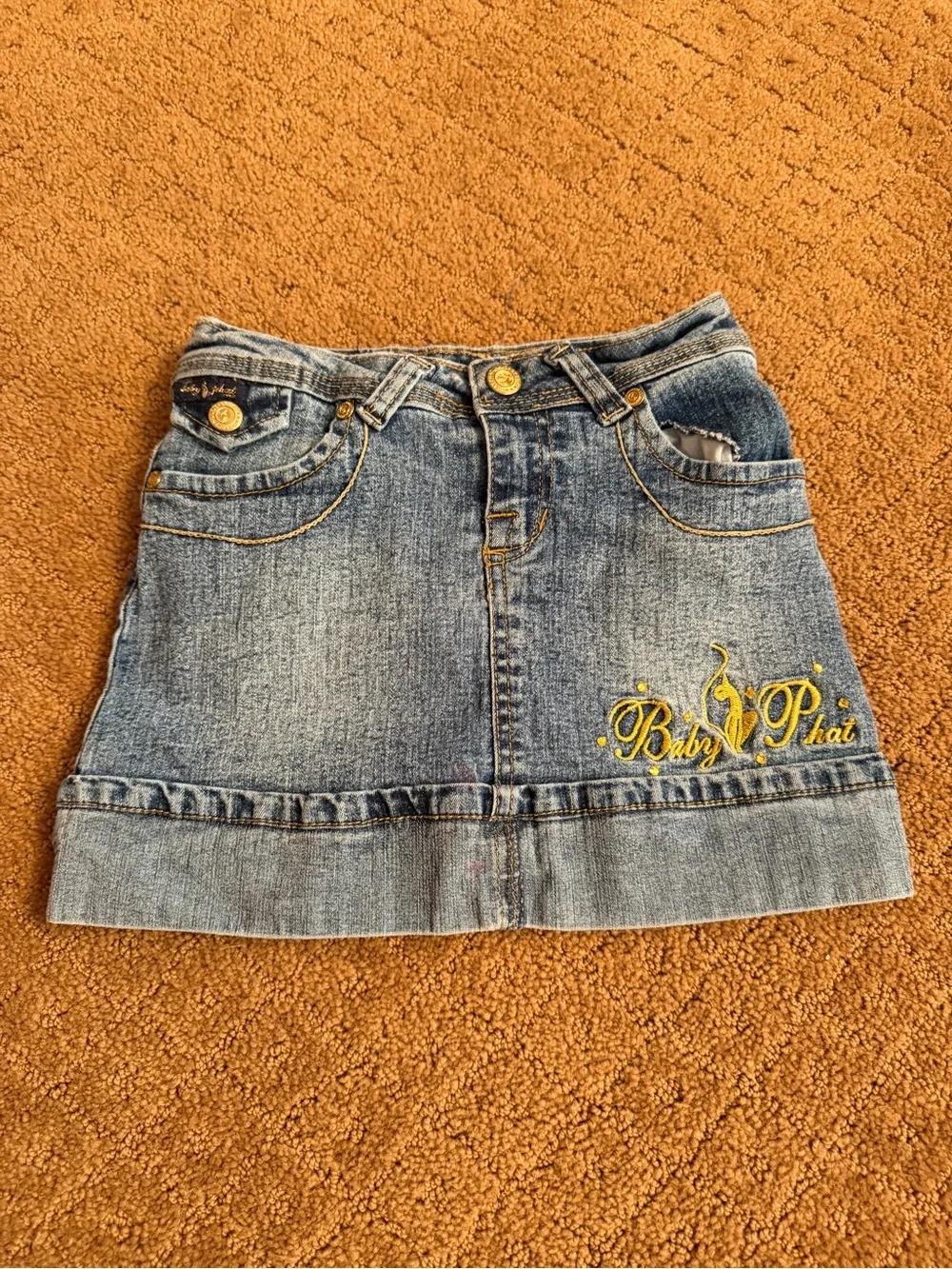 Y2K Baby Phat Denim Skirt Cat Logo Girls Size 6 Blue Jean Mini